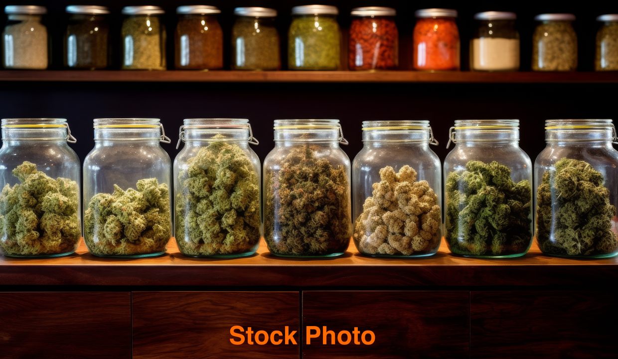 vecteezy_assortment-of-cannabis-buds-in-glass-jars-on-wooden-shelves_54360181