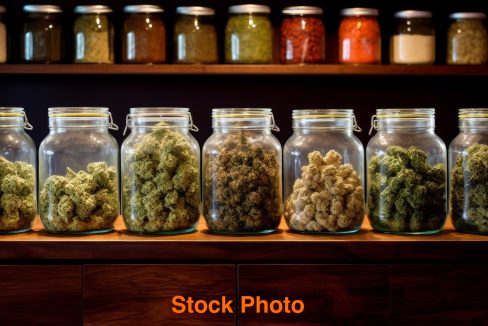vecteezy_assortment-of-cannabis-buds-in-glass-jars-on-wooden-shelves_54360181